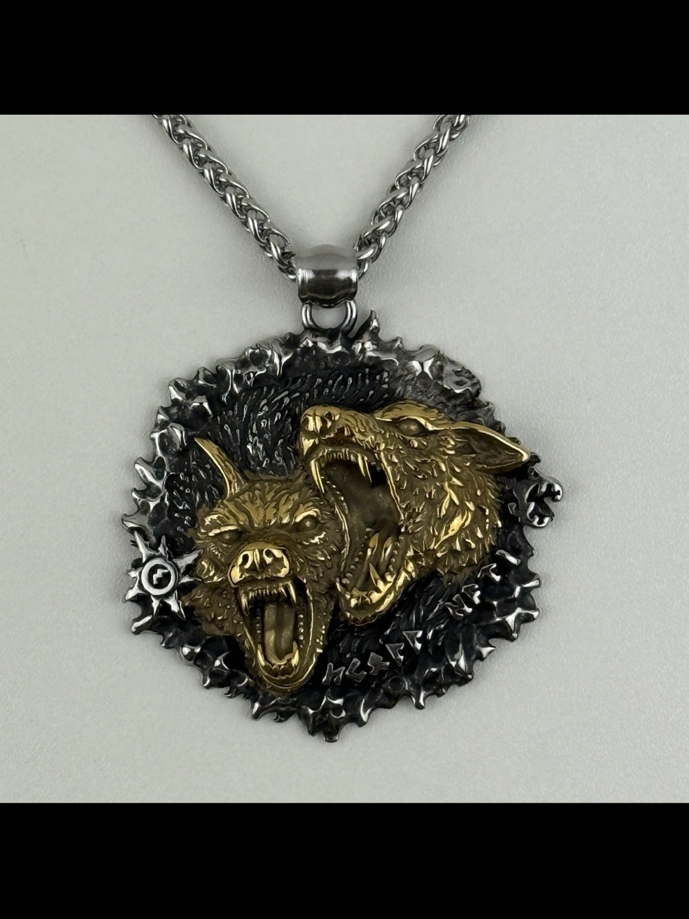Stainless Steel Angry Wolf Head Pendant Necklace Gold Silver Viking Norse Fenrir